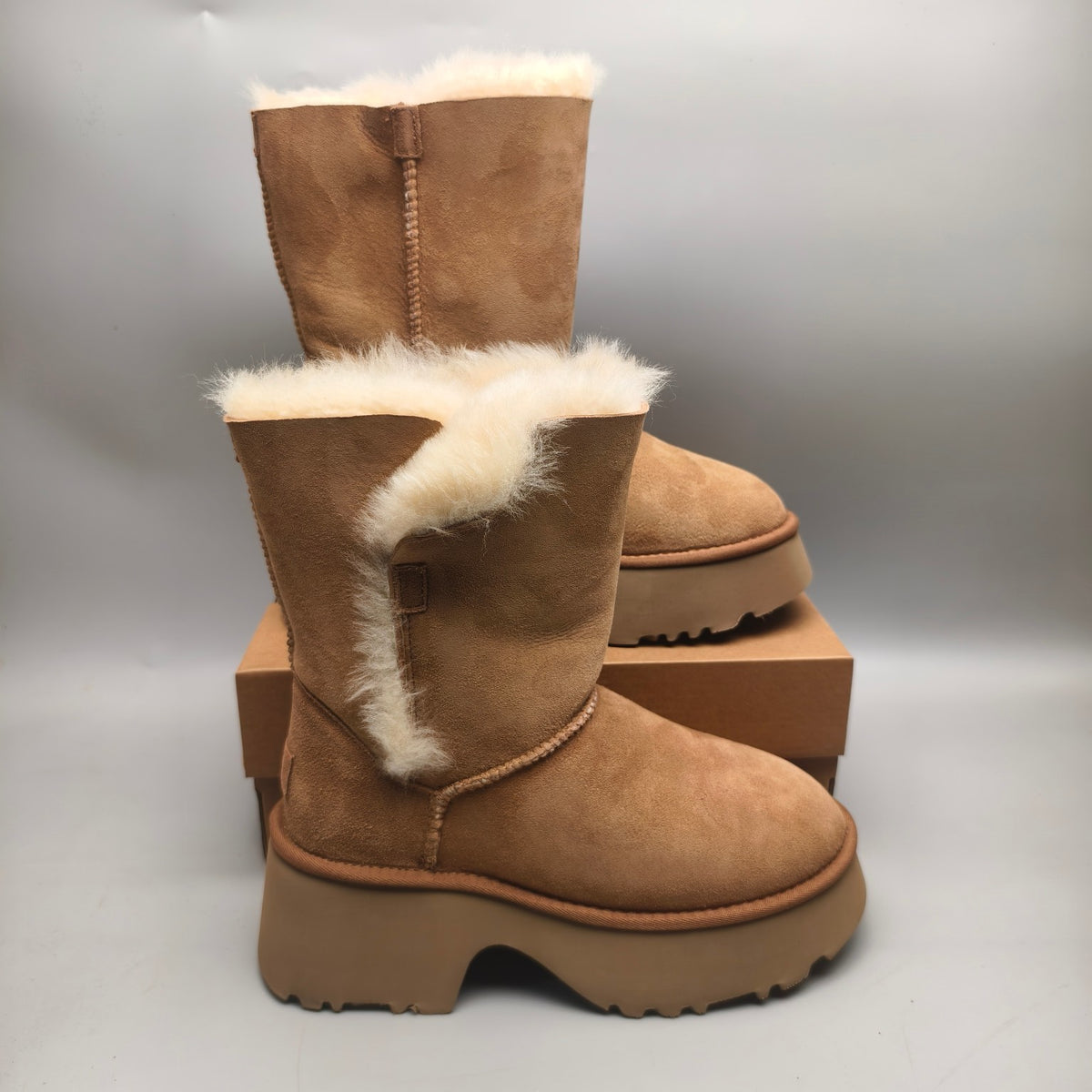Women's Platform Wedge Mid-Calf Boots - Chestnut, Model 1533