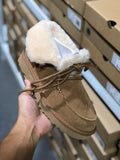 Lace-Up Ankle Boots with Exposed Fluffy Trim - Chestnut, Model 3090
