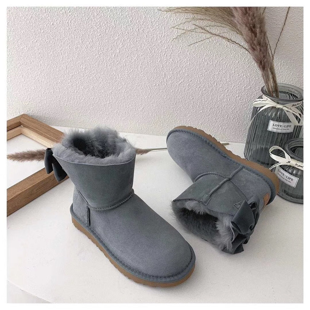 Bow-Detail Ankle Boots - Gray, Model 3130