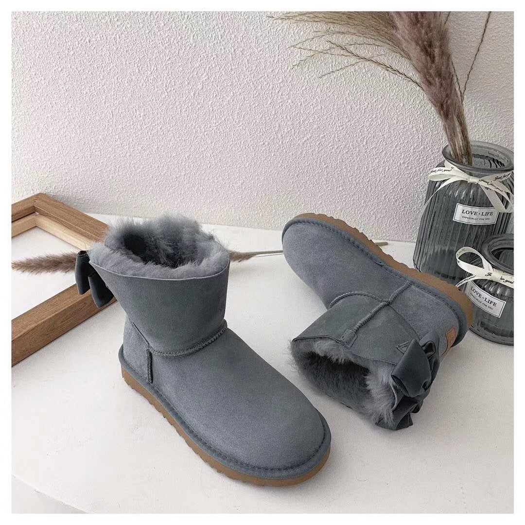 Bow-Detail Ankle Boots - Gray, Model 3130