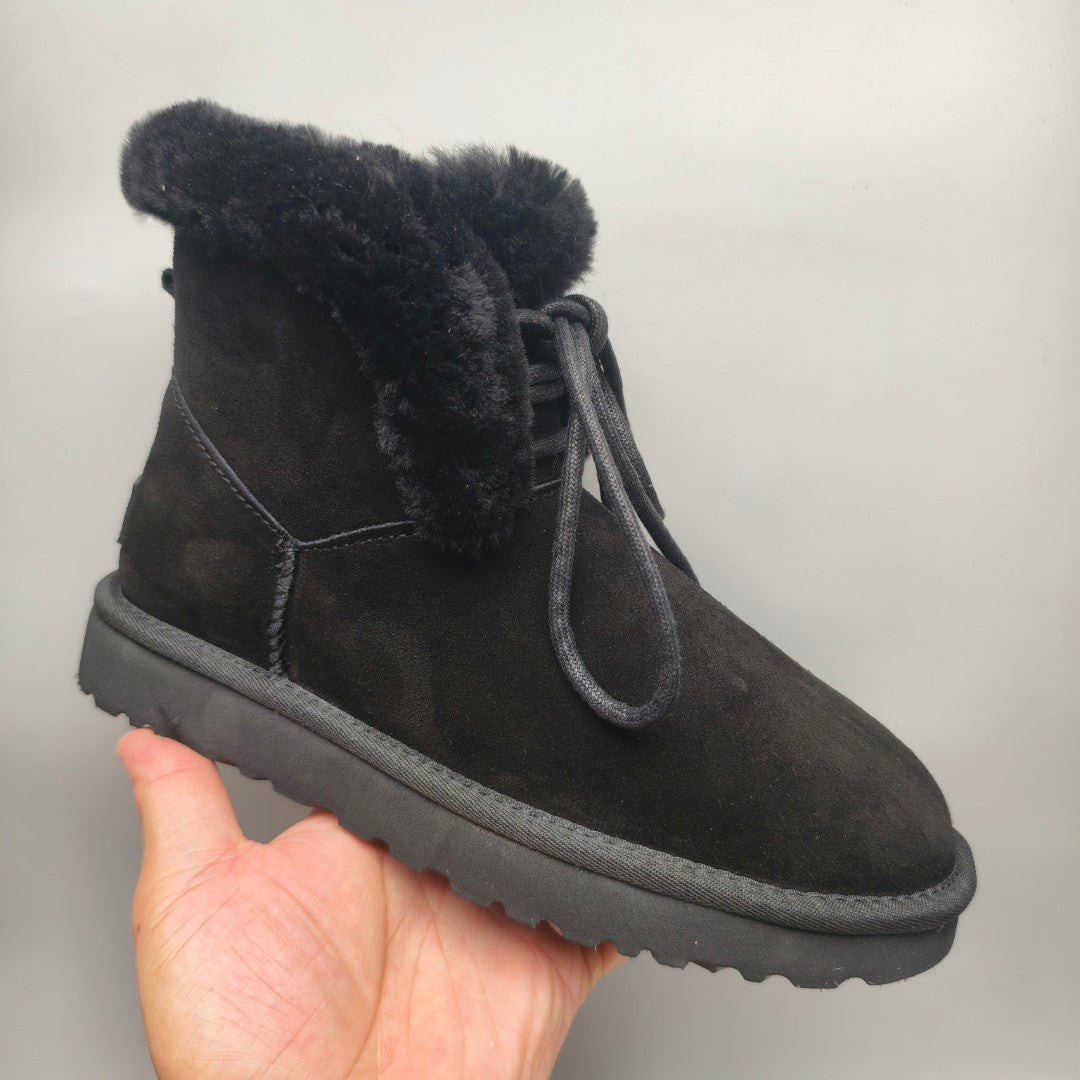 Lace-Up Mid-Calf Casual Boots - Black, Model 4576