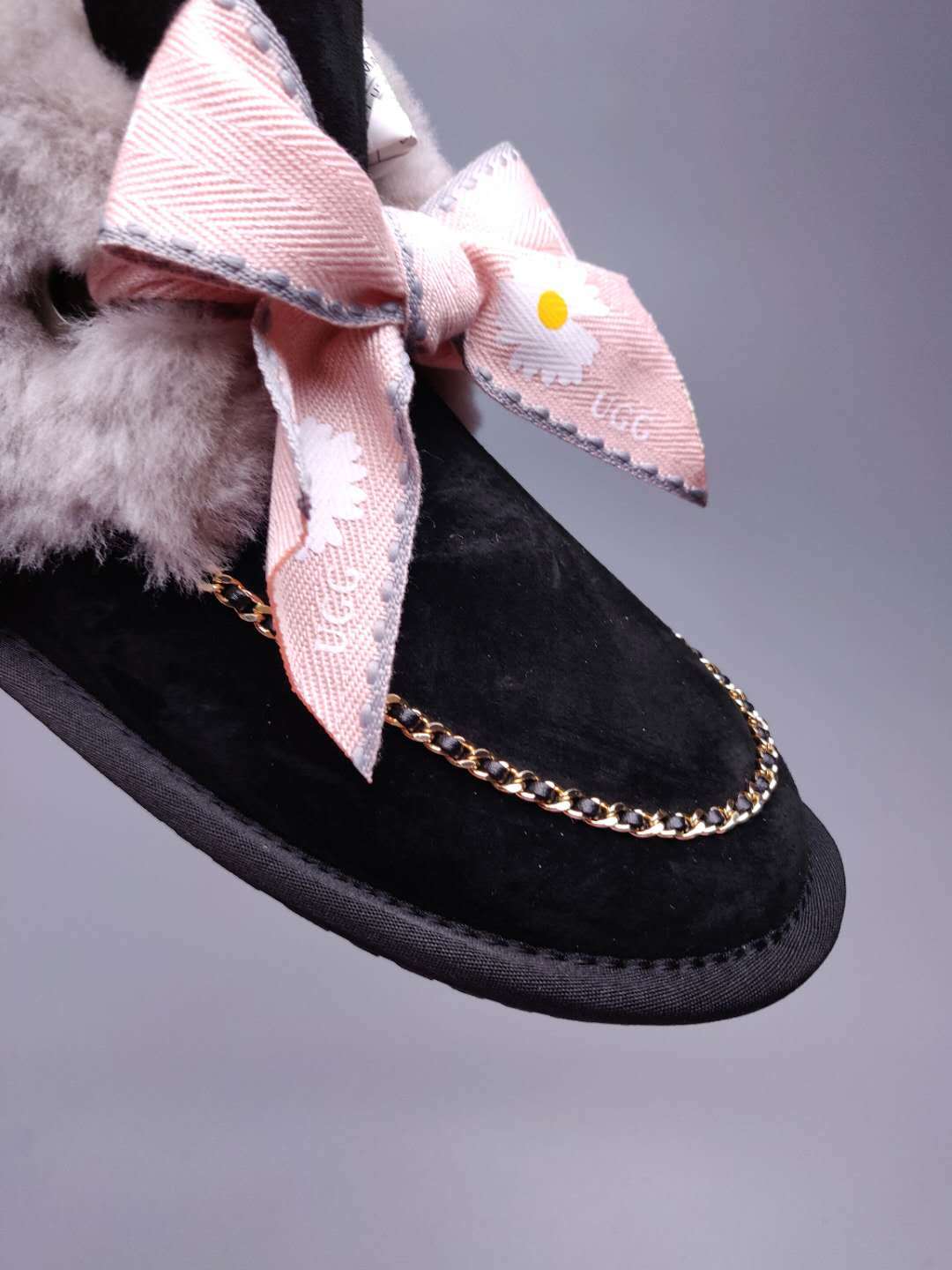 Daisy Chain and Ribbon Detail Shoes - Black, Model 7888