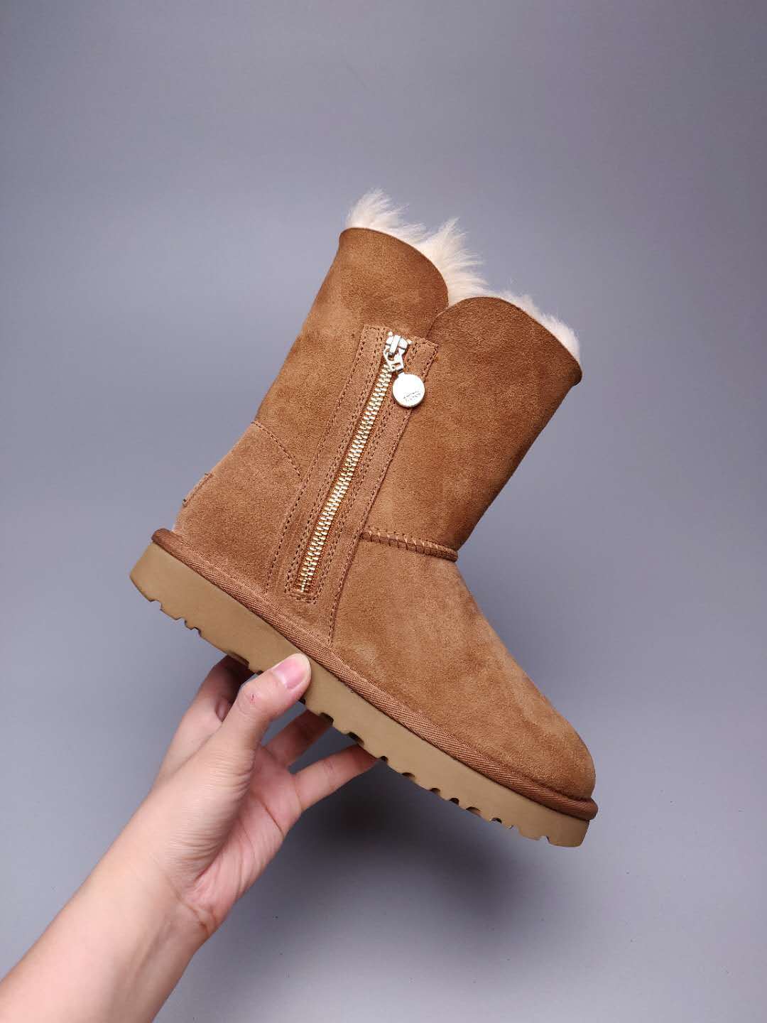 Side-Zip Mid-Calf Boots - Chestnut, Model 2480