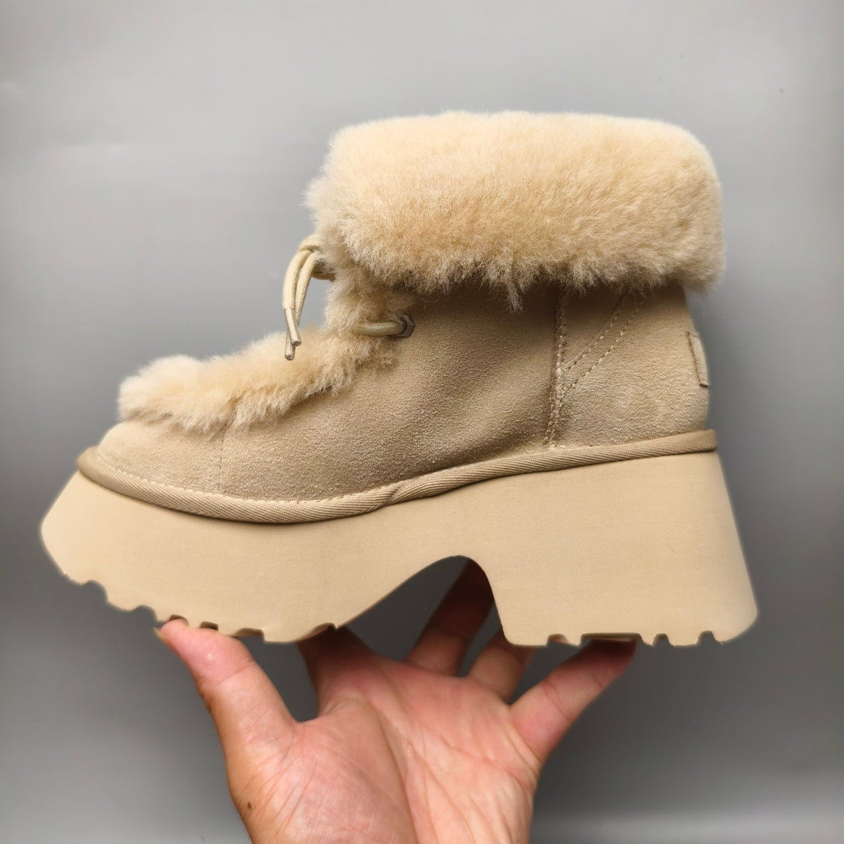Lace-Up Wedge Ankle Boots - Mustard, Esme 1532