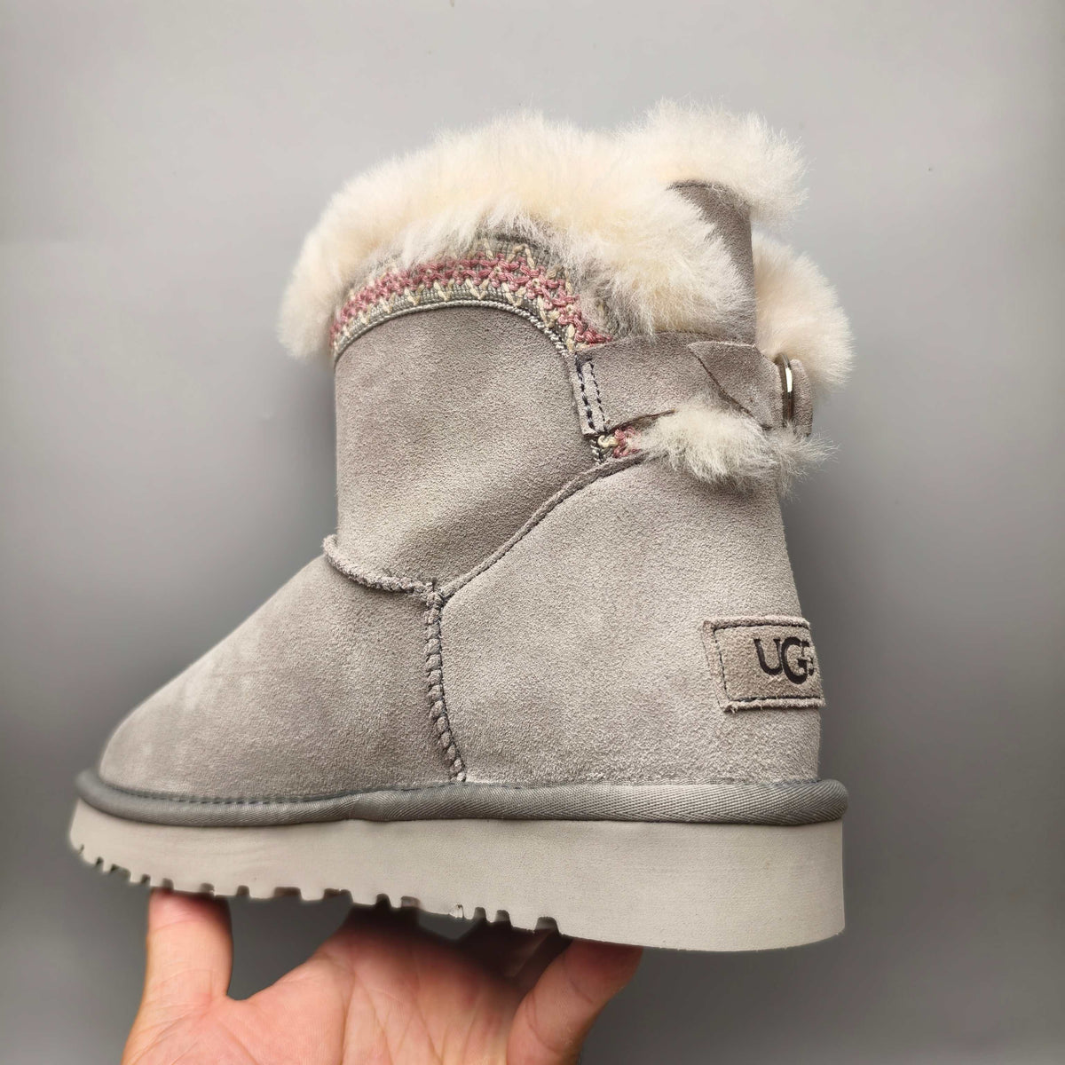 Folk-Inspired Back-Strap Shoes - Gray, Model 4517