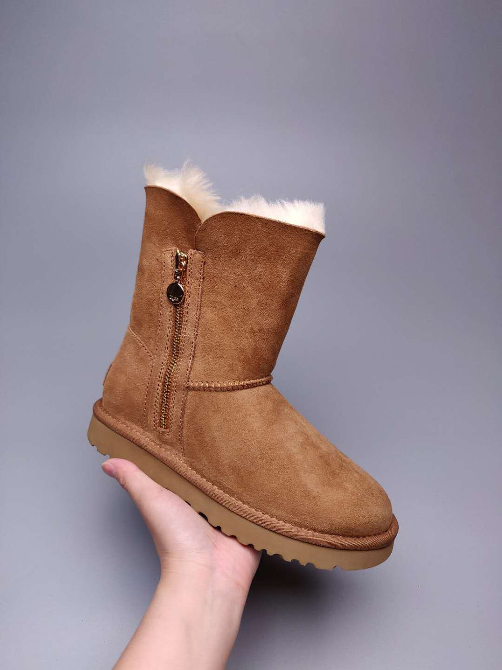 Side-Zip Mid-Calf Boots - Chestnut, Model 2480