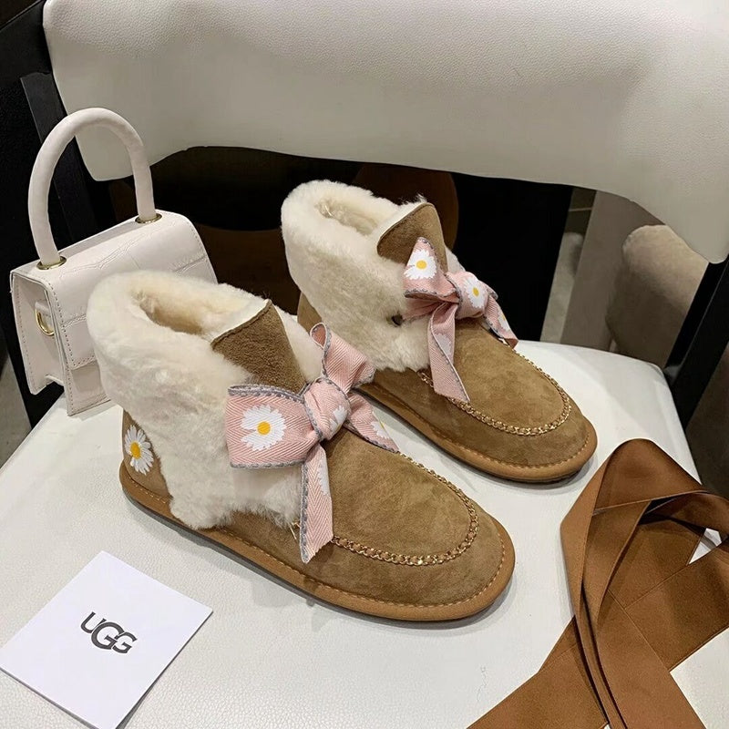 Daisy Chain and Ribbon Detail Shoes - Chestnut, Model 7888