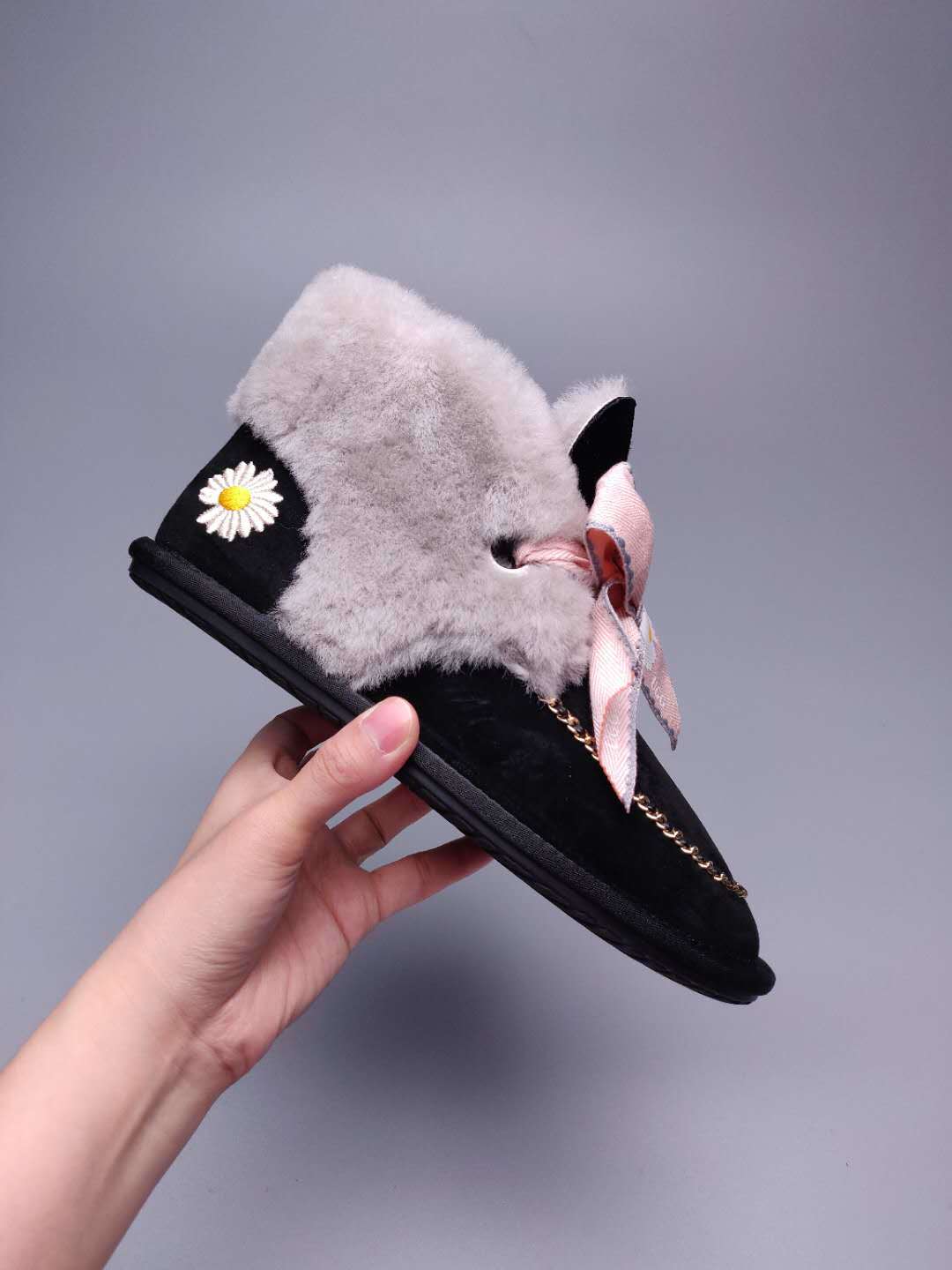 Daisy Chain and Ribbon Detail Shoes - Black, Model 7888