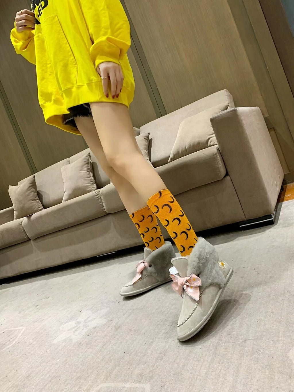 Daisy Chain and Ribbon Detail Shoes - Gray, Model 7888
