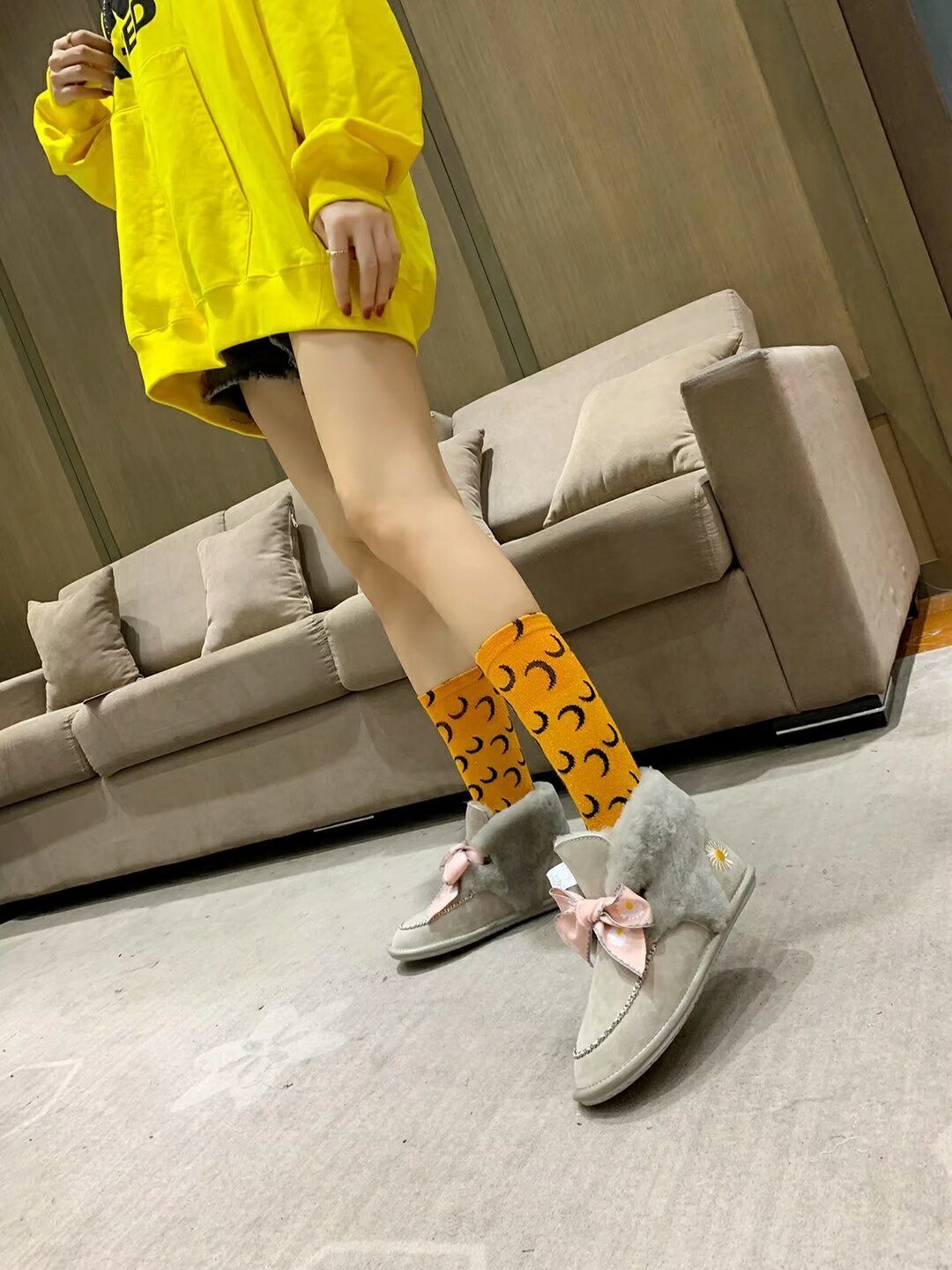 Daisy Chain and Ribbon Detail Shoes - Gray, Model 7888
