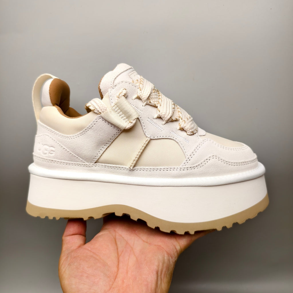 Chunky Platform Dad Sneakers - White, Lace-Up Style 1541