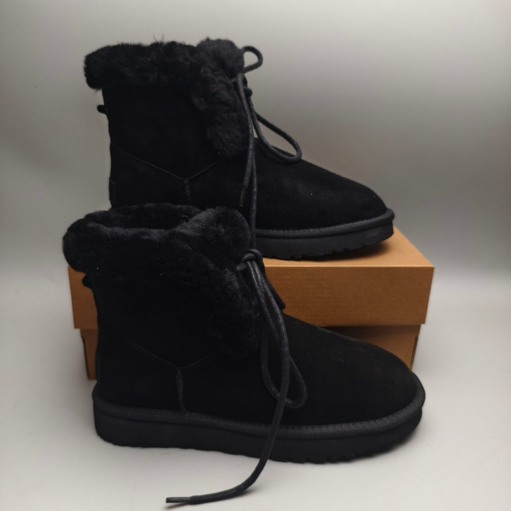 Lace-Up Mid-Calf Casual Boots - Black, Model 4576