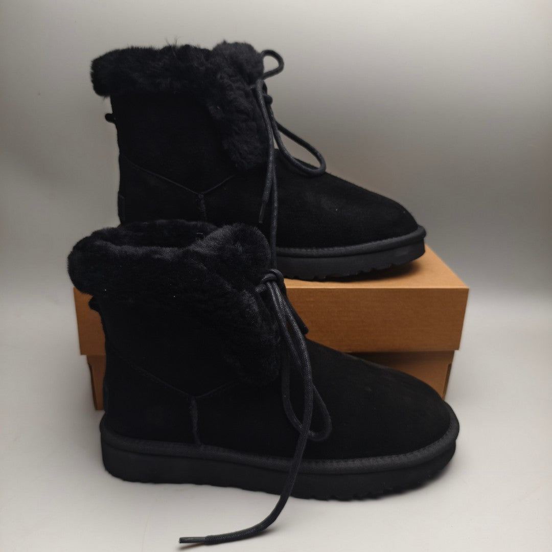 Lace-Up Mid-Calf Casual Boots - Black, Model 4576