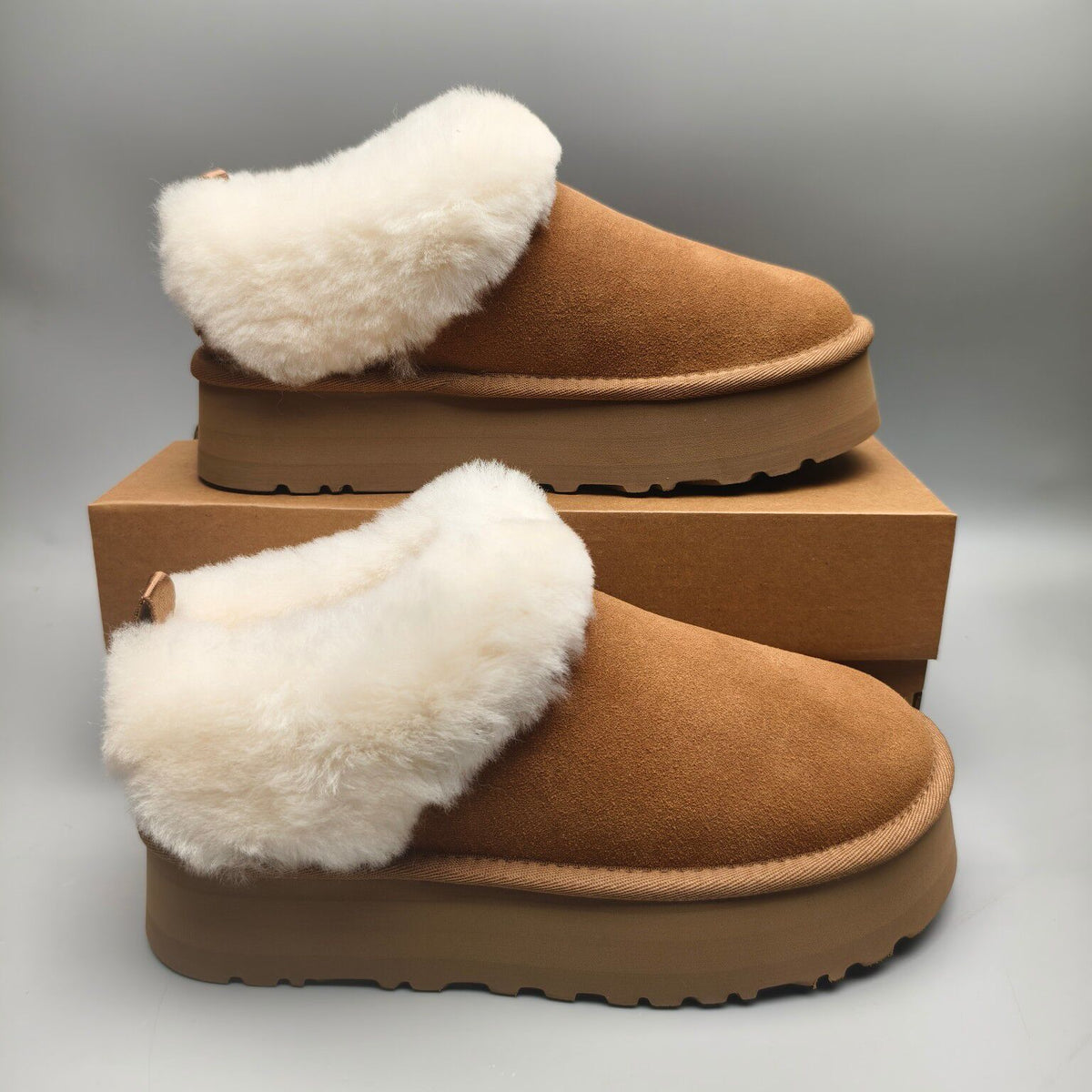 Platform Slip-On Shoes - Chestnut, Suede-Look Style 1393