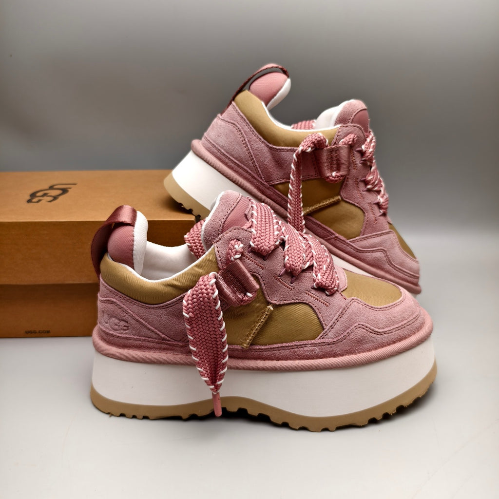 Chunky Platform Dad Sneakers - Pink, Lace-Up Style 1541