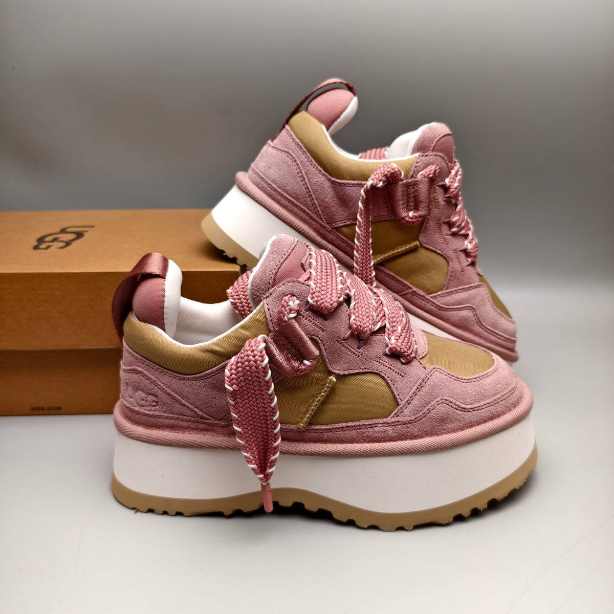 Chunky Platform Dad Sneakers - Pink, Lace-Up Style 1541