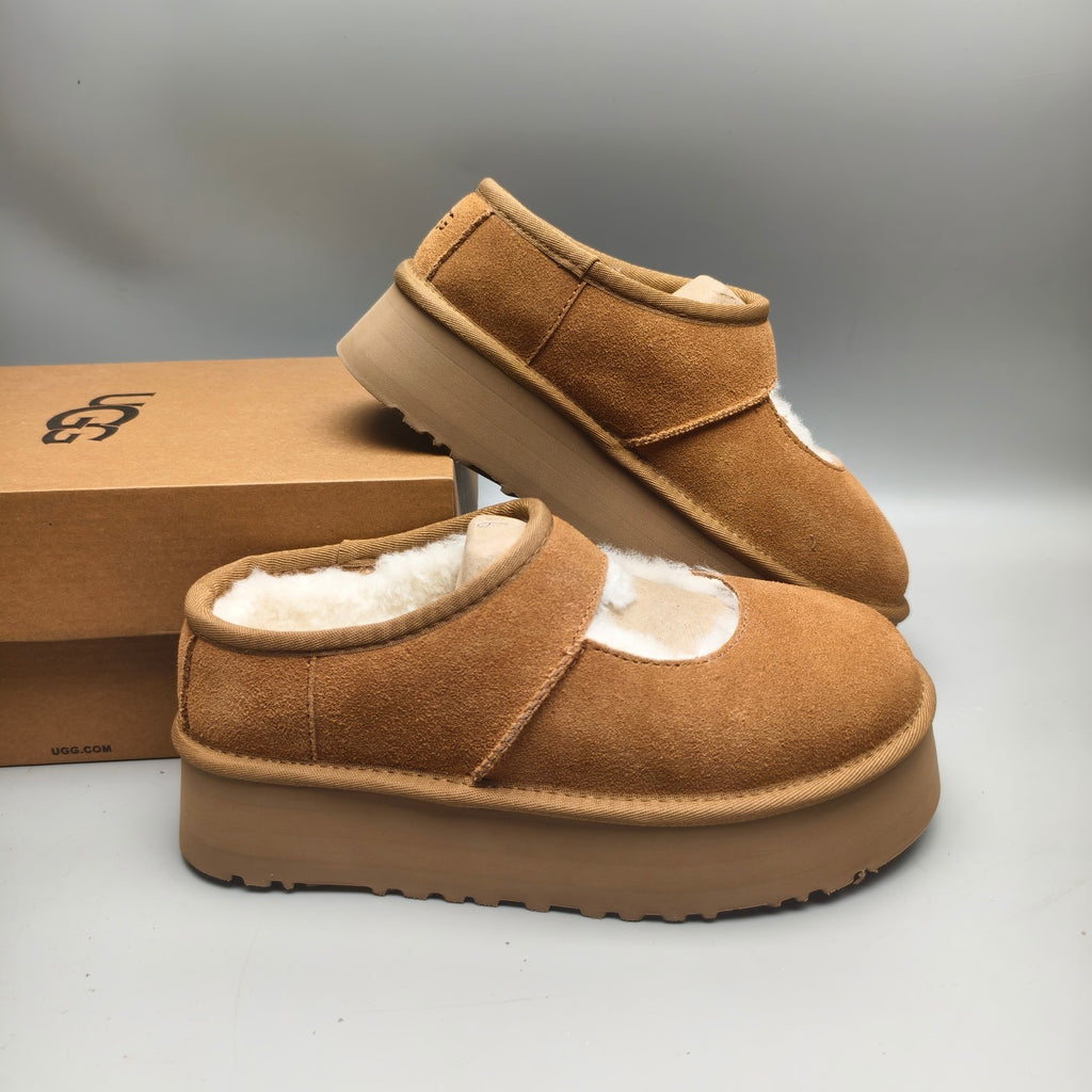 Platform Mary Jane Fashion Shoes - Chestnut, Model 7612
