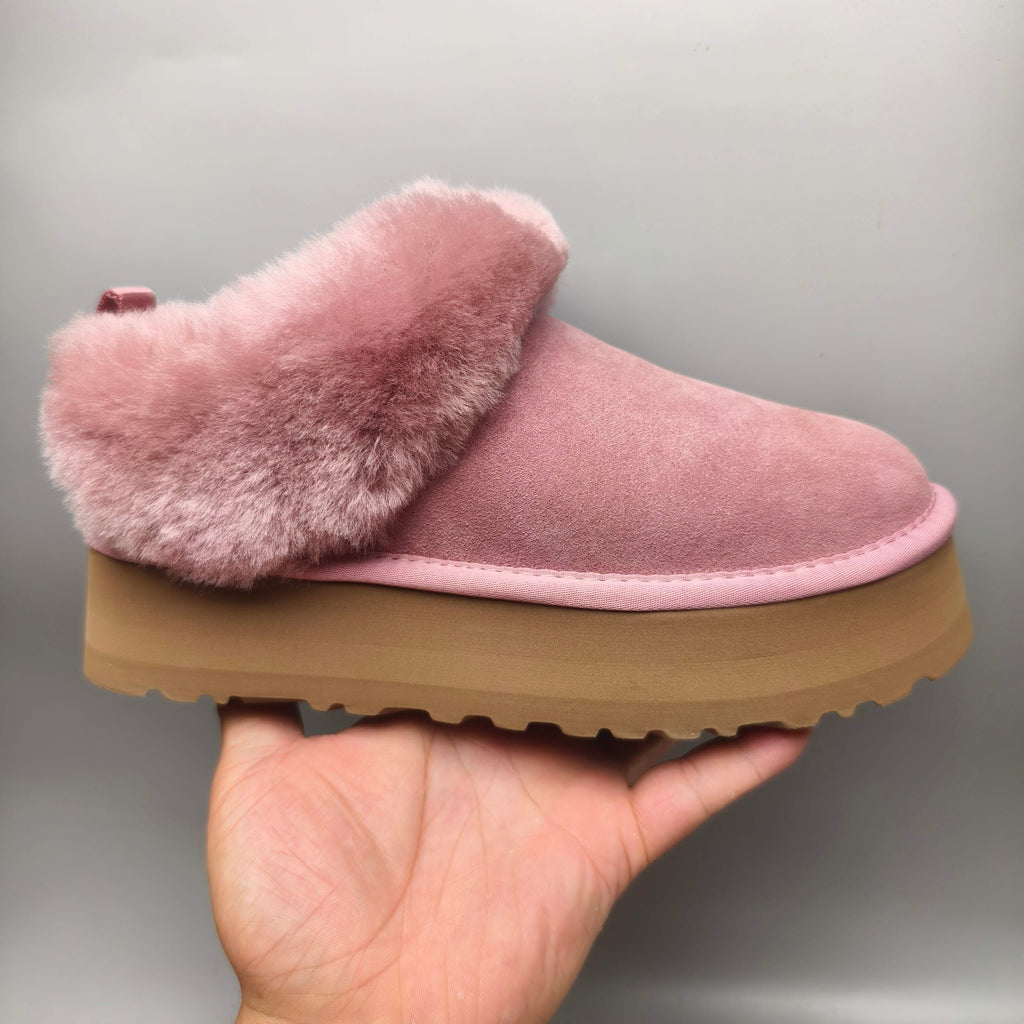 Platform Slip-On Shoes - Pink, Suede-Look Style 1393