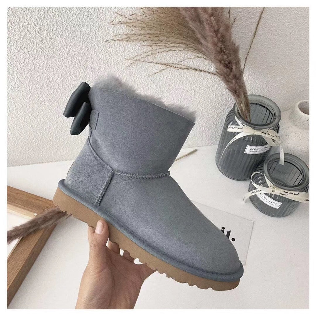 Bow-Detail Ankle Boots - Gray, Model 3130