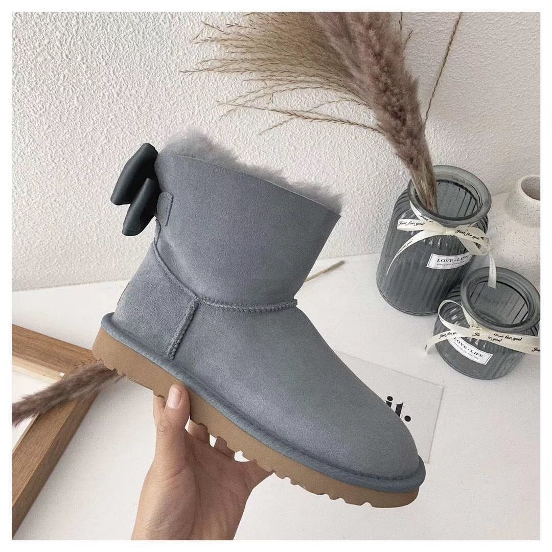 Bow-Detail Ankle Boots - Gray, Model 3130