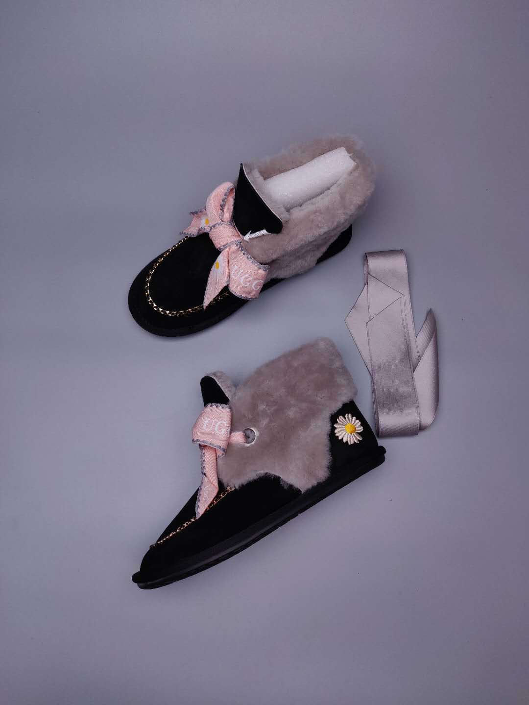 Daisy Chain and Ribbon Detail Shoes - Black, Model 7888