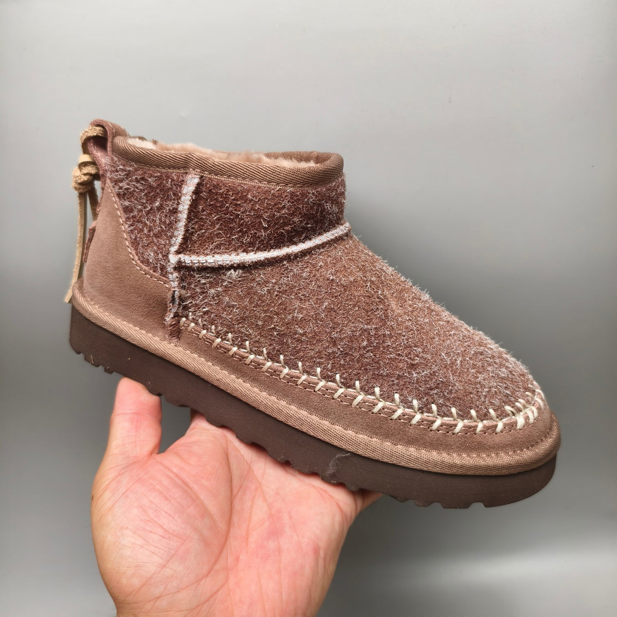 Back-Strap Shoes - Brown, Suede-Look Style 1538