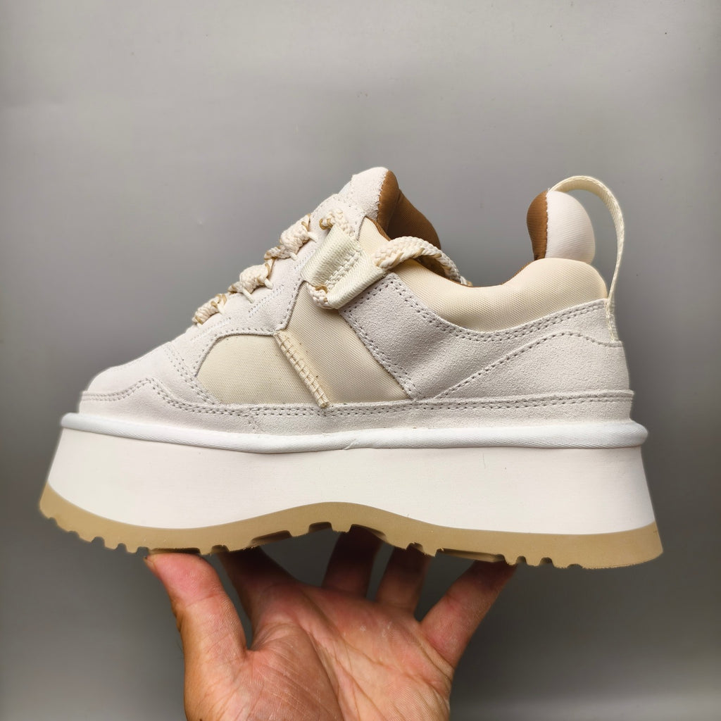 Chunky Platform Dad Sneakers - White, Lace-Up Style 1541