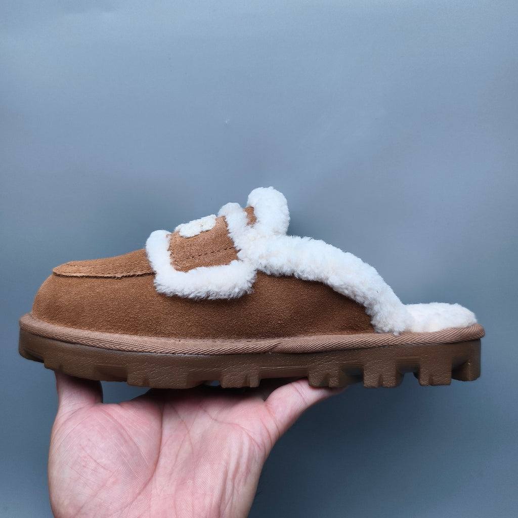 Curly Plush Logo Slippers - Chestnut, Model 1206