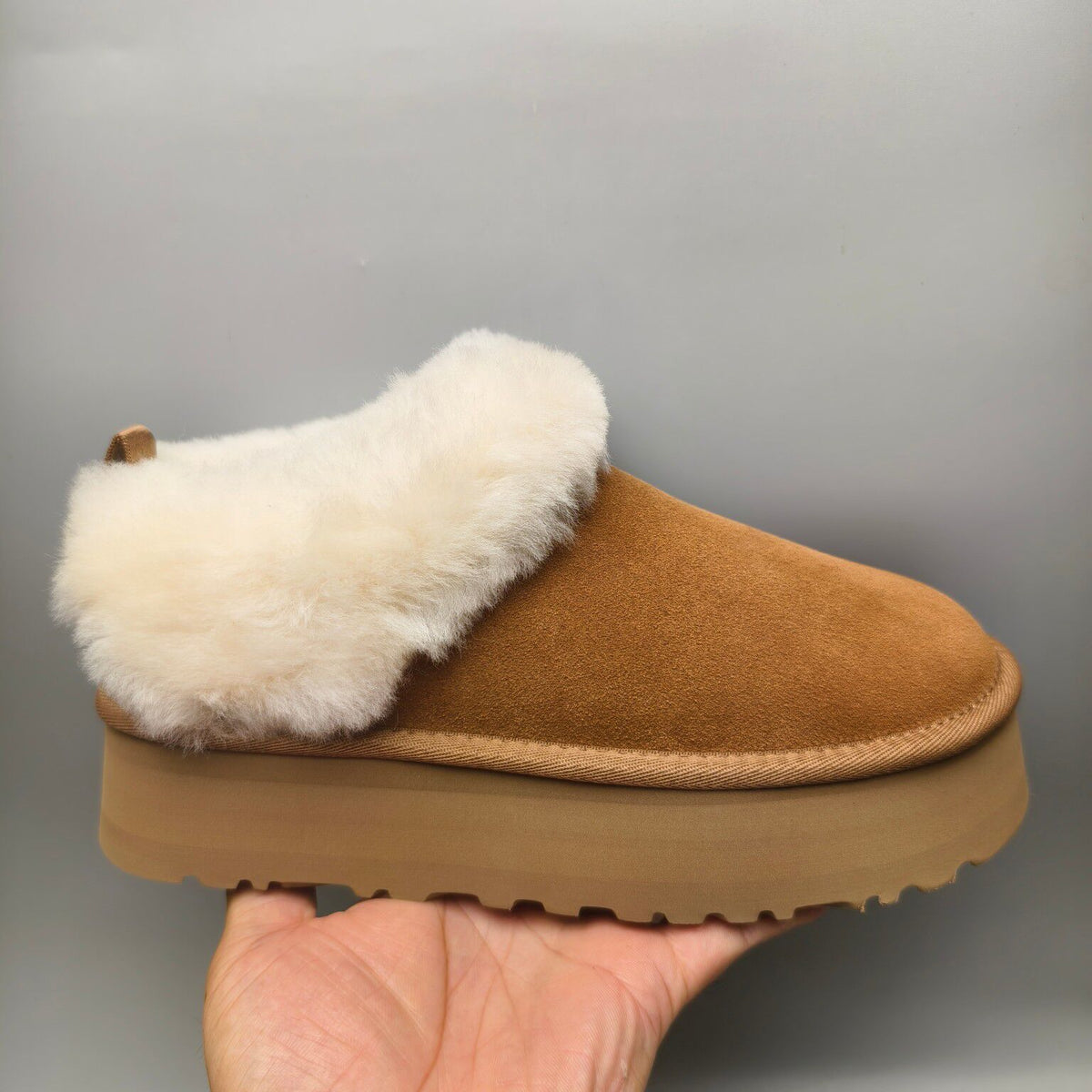 Platform Slip-On Shoes - Chestnut, Suede-Look Style 1393