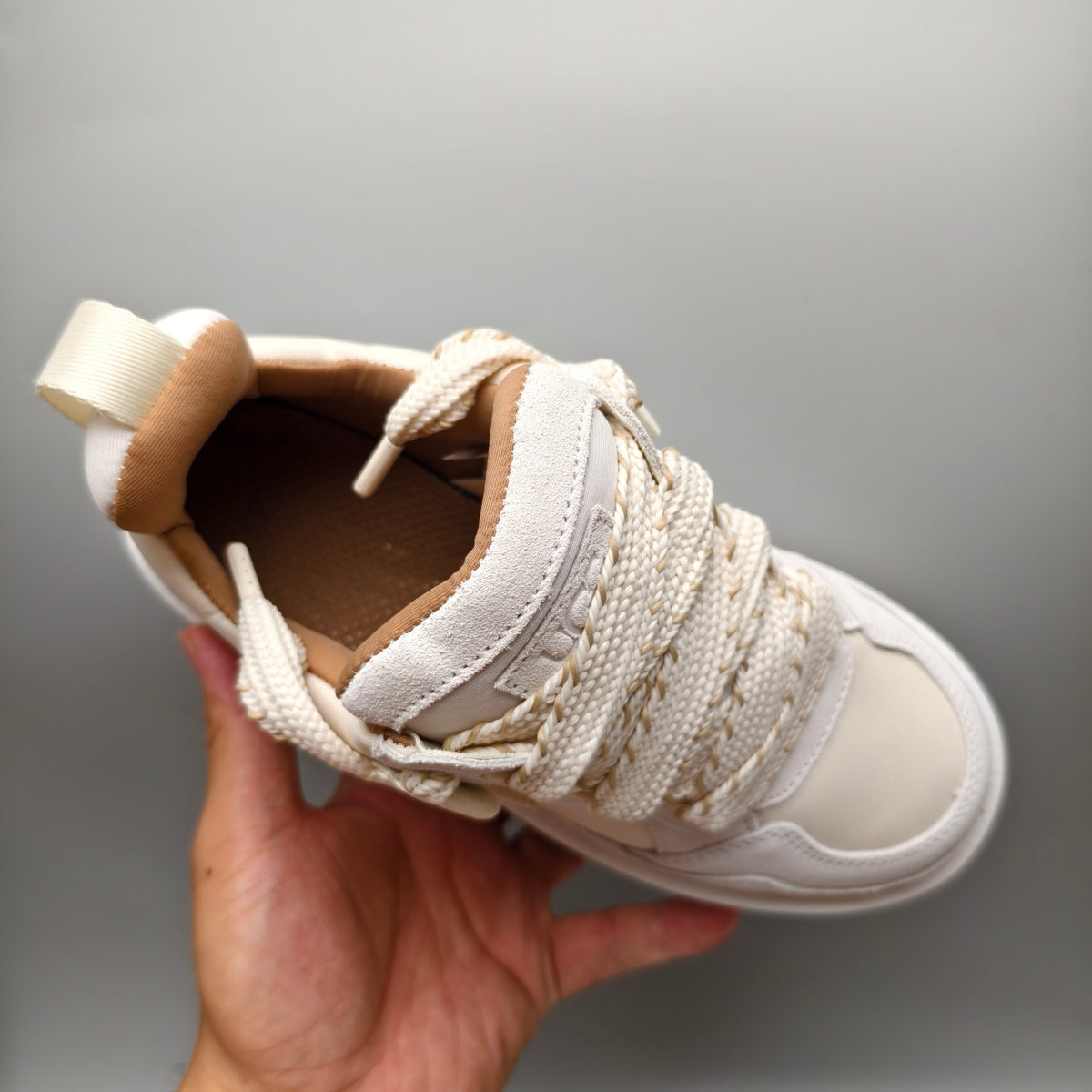 Chunky Platform Dad Sneakers - White, Lace-Up Style 1541