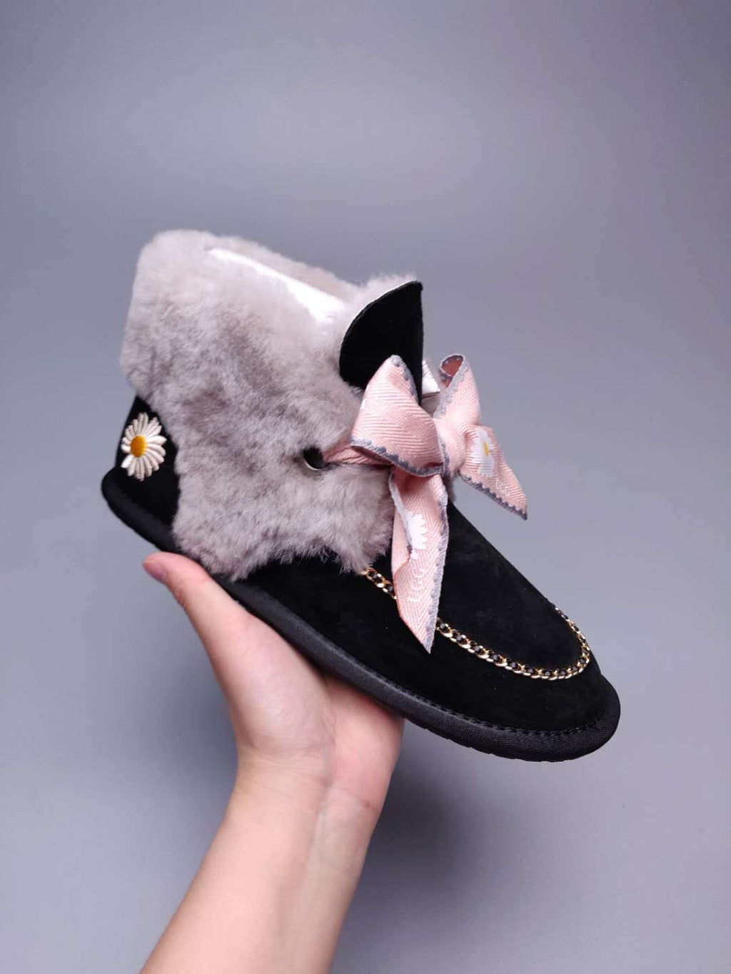 Daisy Chain and Ribbon Detail Shoes - Black, Model 7888