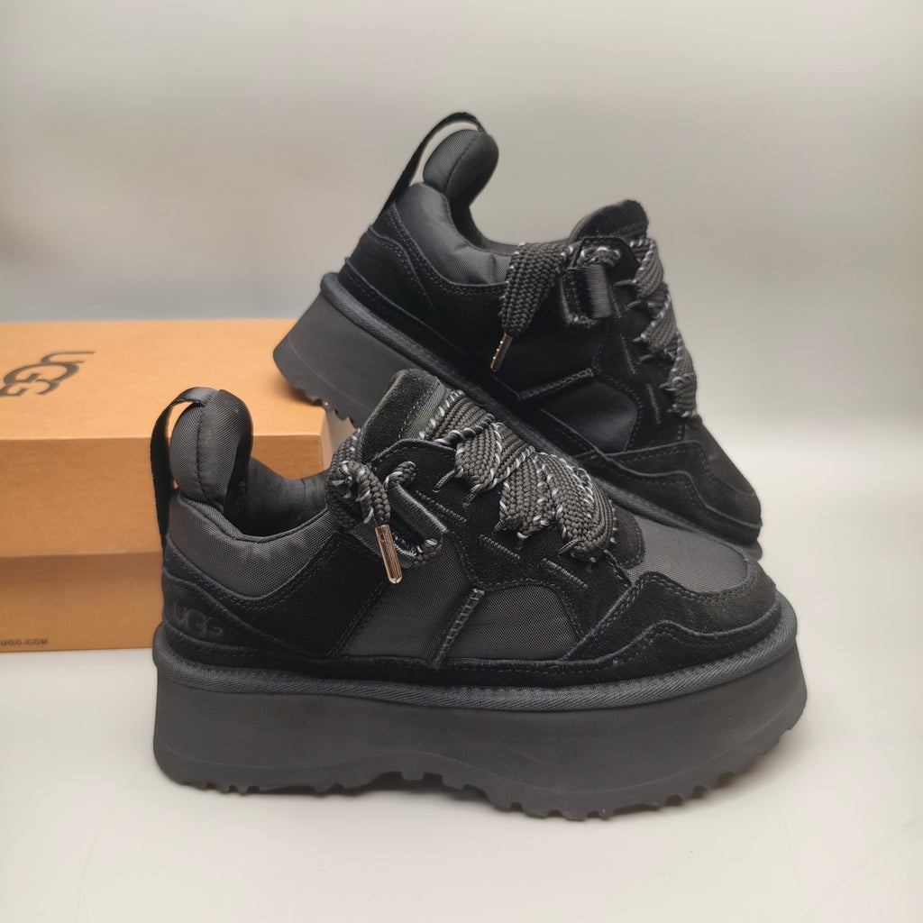 Chunky Platform Dad Sneakers - Black, Lace-Up Style 1541
