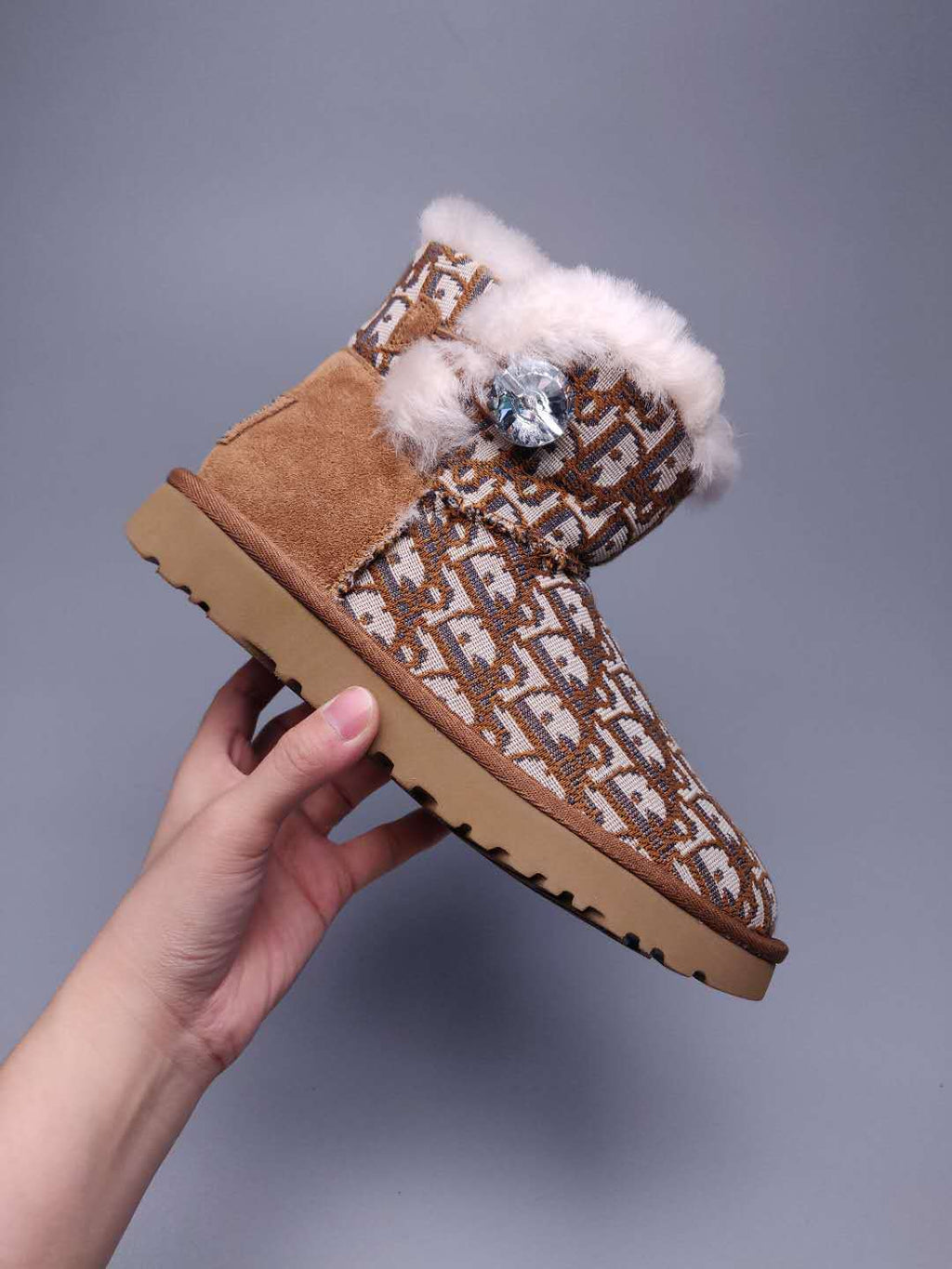Fabric-Texture Shoes - Chestnut, Model 6554