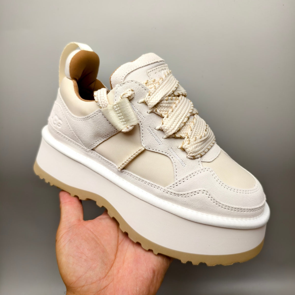 Chunky Platform Dad Sneakers - White, Lace-Up Style 1541