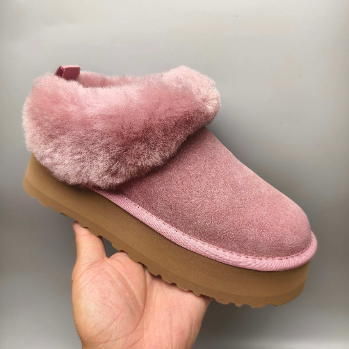Platform Slip-On Shoes - Pink, Suede-Look Style 1393