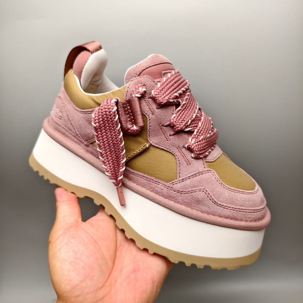 Chunky Platform Dad Sneakers - Pink, Lace-Up Style 1541