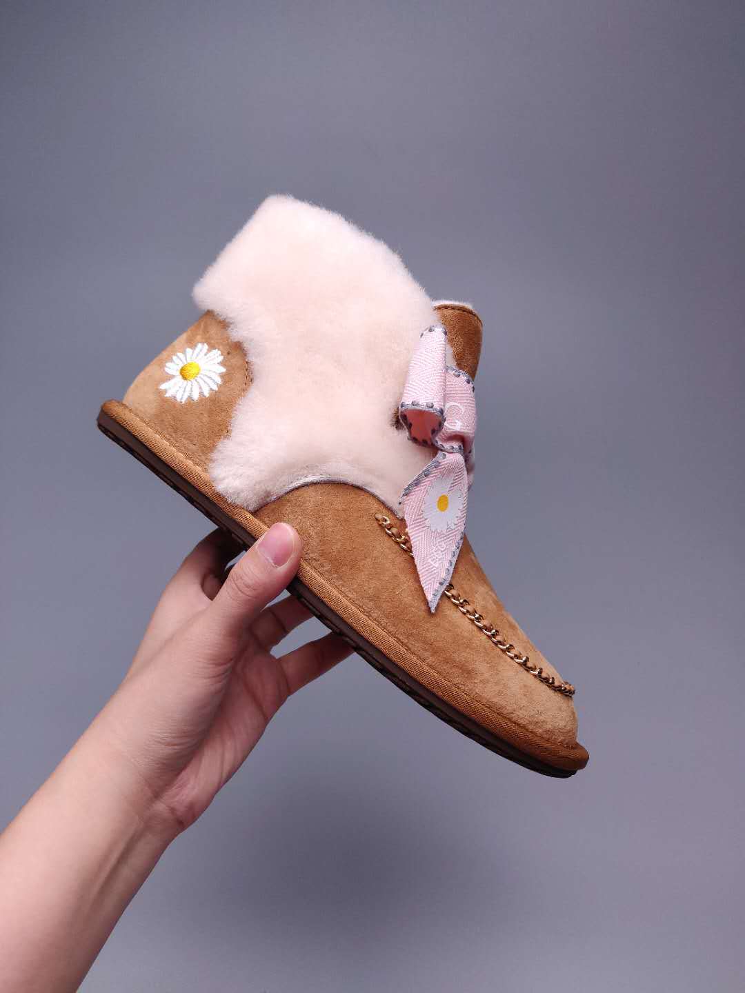 Daisy Chain and Ribbon Detail Shoes - Chestnut, Model 7888