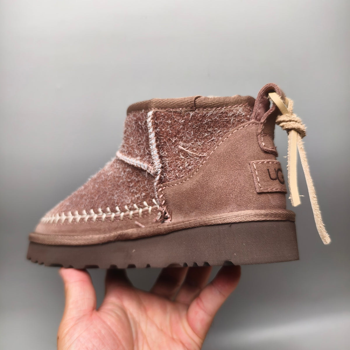 Back-Strap Shoes - Brown, Suede-Look Style 1538