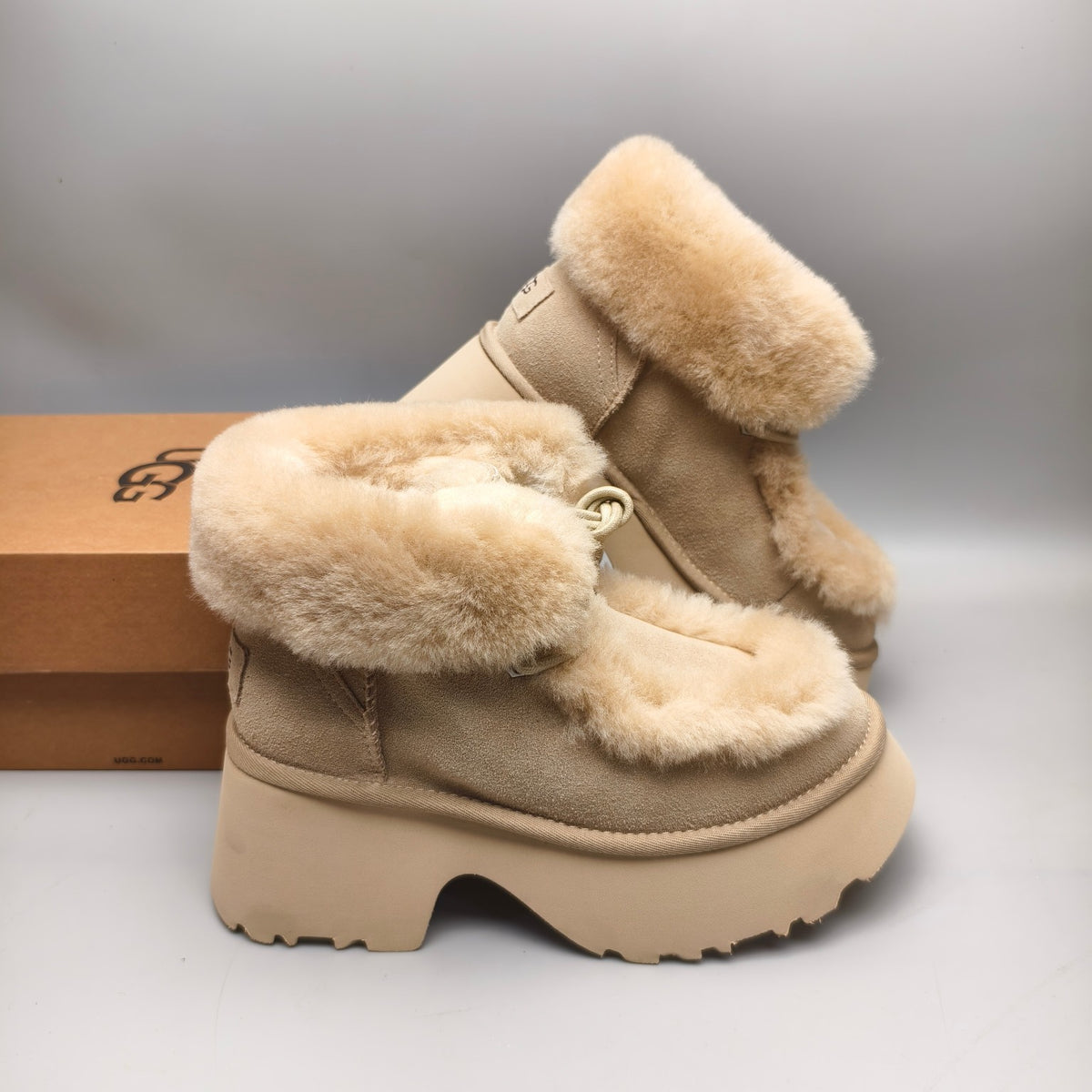 Lace-Up Wedge Ankle Boots - Mustard, Esme 1532