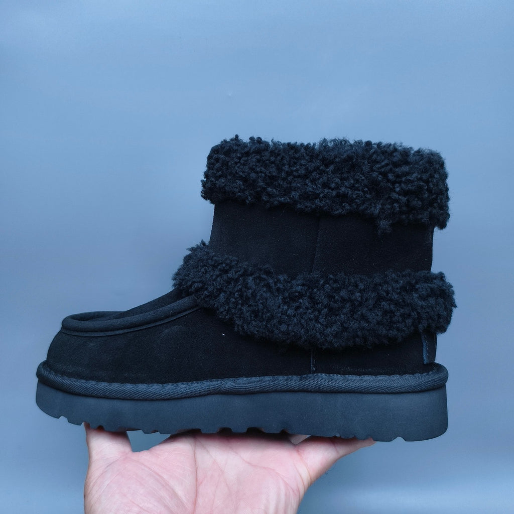 Curly Plush Large Logo Mid-Top Boots - Black, Model 5410