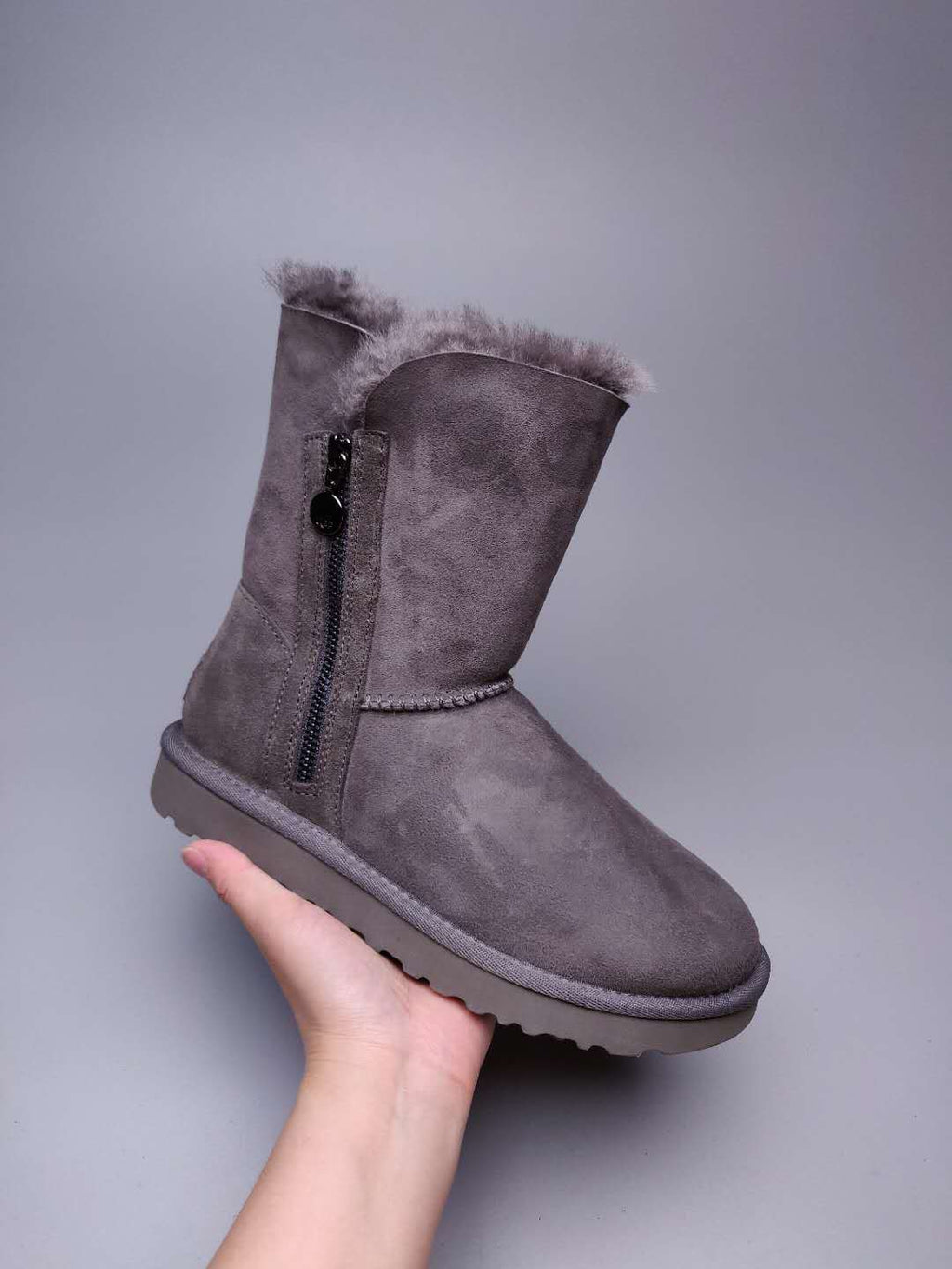 Side-Zip Mid-Calf Boots - Gray, Model 2480