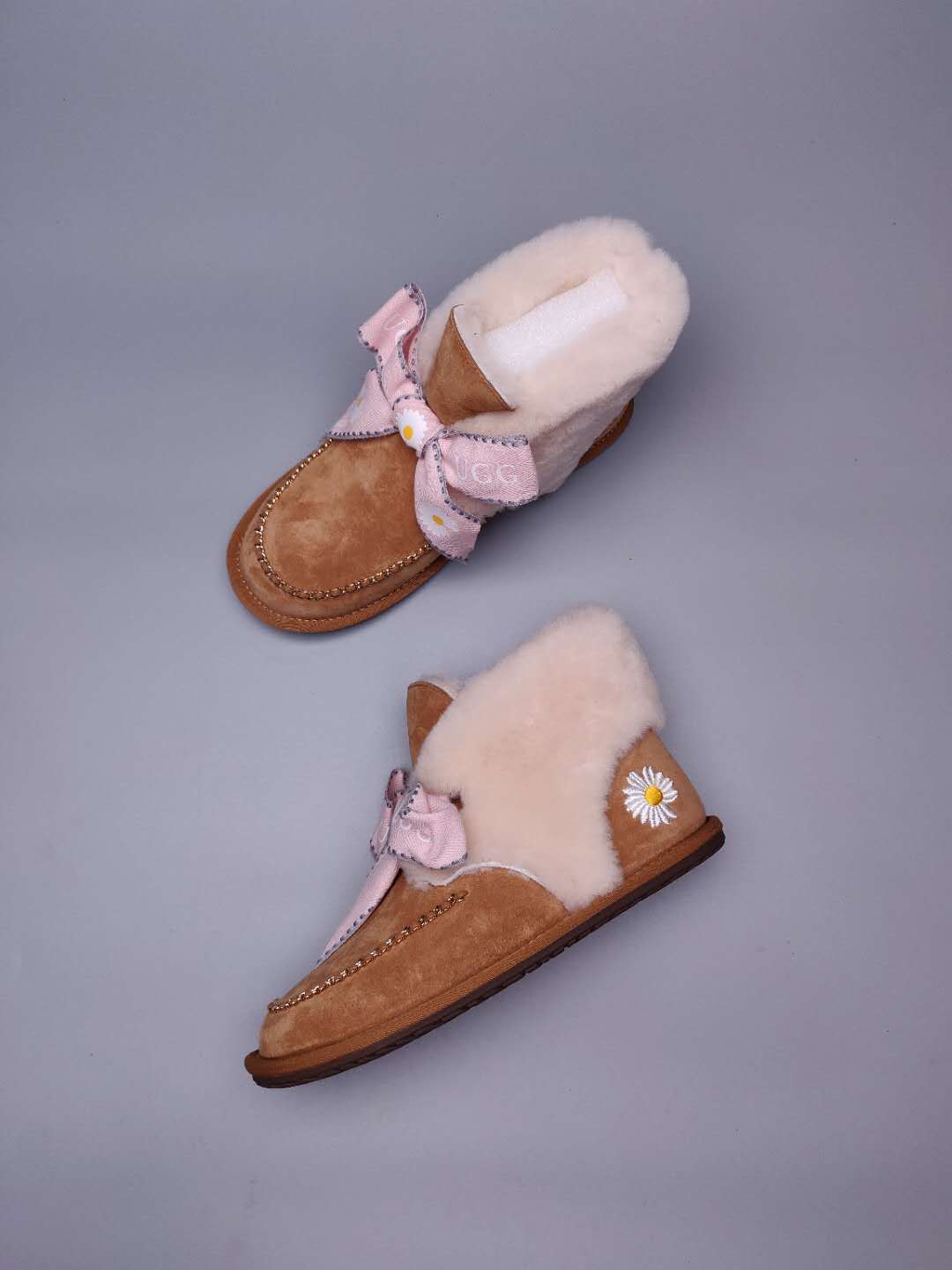 Daisy Chain and Ribbon Detail Shoes - Chestnut, Model 7888
