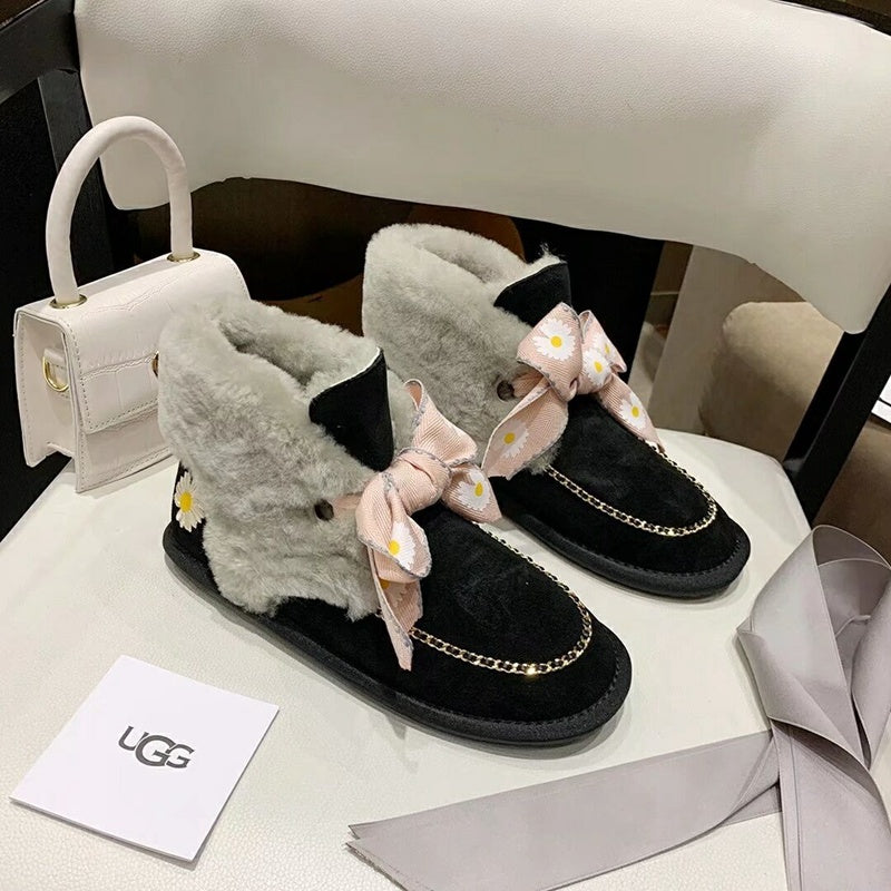 Daisy Chain and Ribbon Detail Shoes - Black, Model 7888
