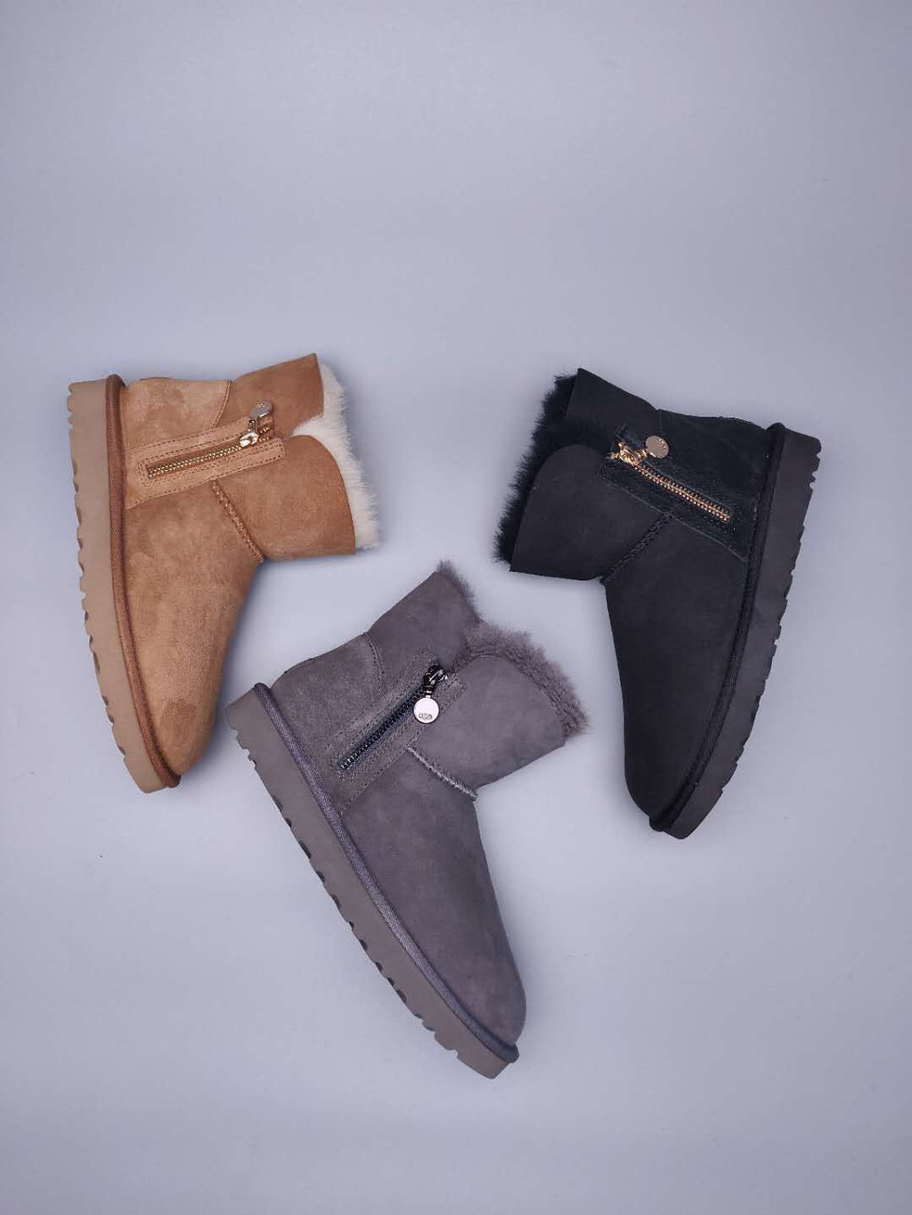 Side-Zip Ankle Boots - Gray, Model 2481